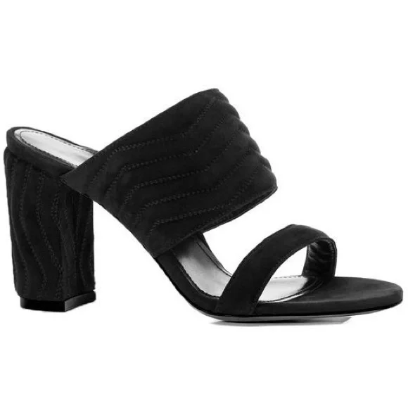 New Marion Parke BLACK Quilted Suede Leather Slide Sandals - Picture 4 of 15